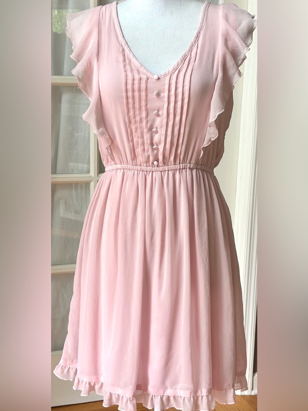 Abercrombie Soft Pink Ruffle Sleeve Coquette Mini Dress S